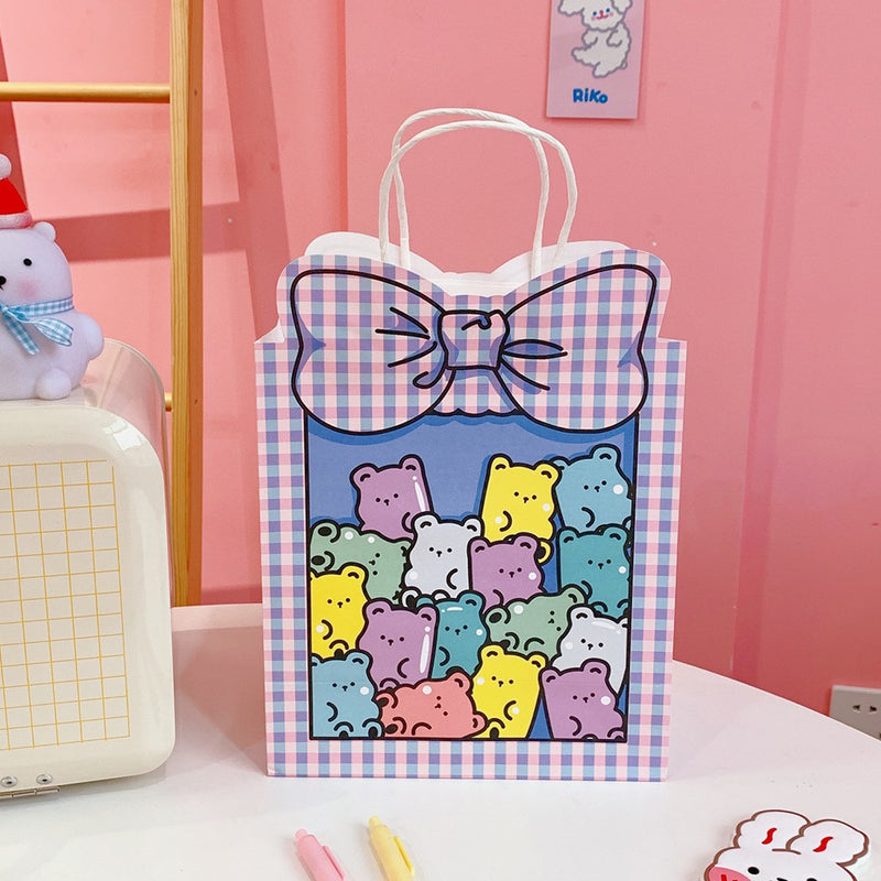 Korean Kraft Paper Gift Bag Cute Cartoon BowGoodie Bags Christmas Gift Wrapping