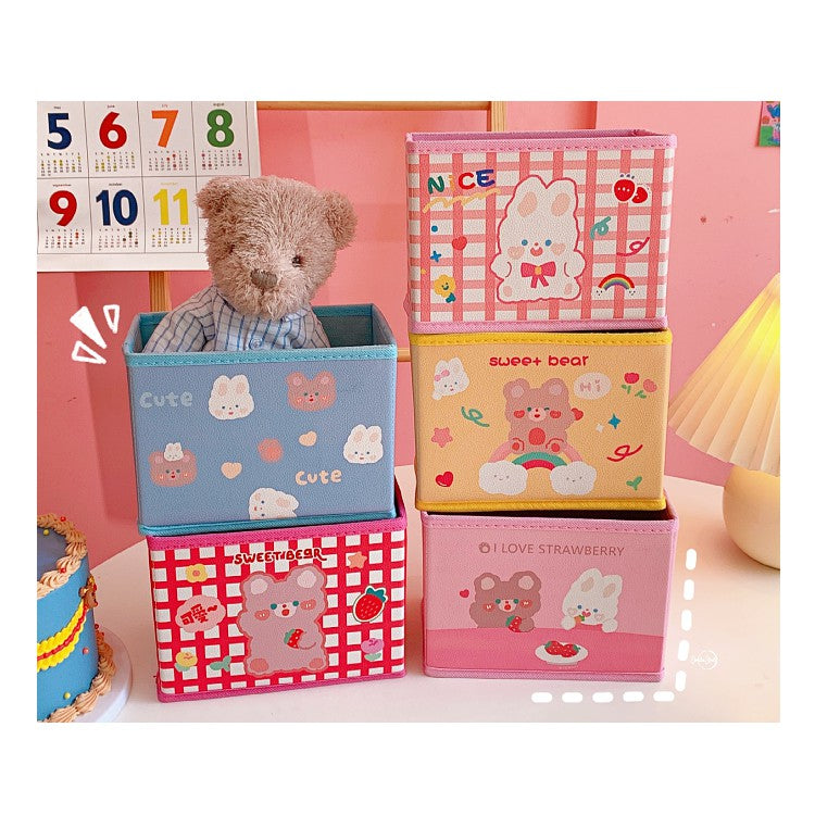 Foldable Storage Box Fabric Storage Basket Cute Cartoon Bear Rabbit Desktop Organizer