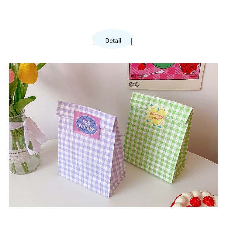 Korean Kraft Paper Grid Gift Bag Goodie Bags Christmas Gift Wrapping