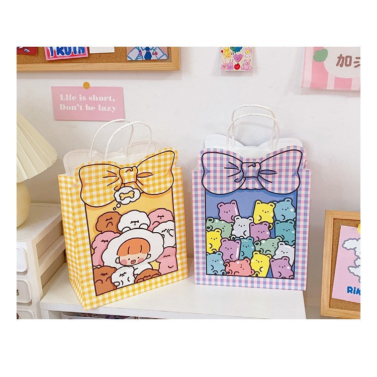 Korean Kraft Paper Gift Bag Cute Cartoon BowGoodie Bags Christmas Gift Wrapping