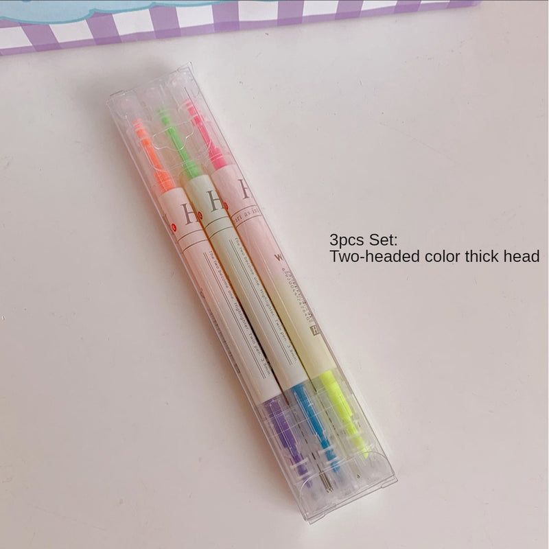 6pcs/Set Double-Headed Highlighter Fluorescent Pen Key Notes Portable Color Marker