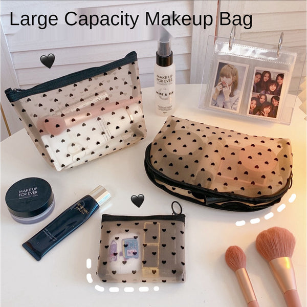 Mesh Cosmetic Bag Heart Storage Bag Large Capacity Portable  Wash Bag