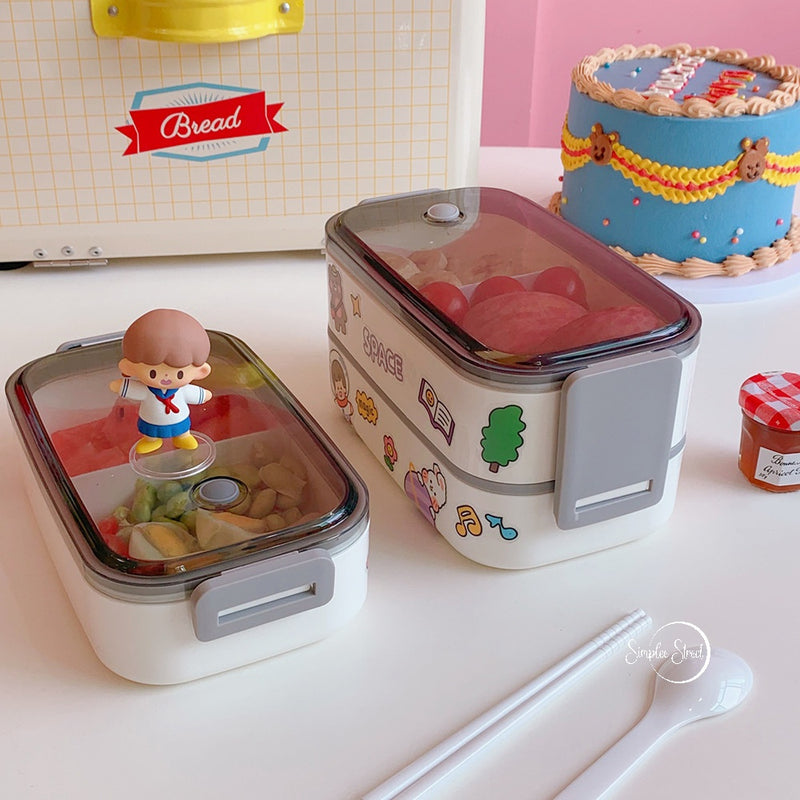 Double Layer Lunch Box Set Japanese Microwave Oven Separated Bento Box Office Lunch Box