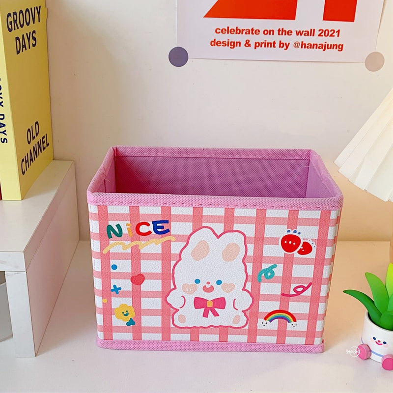 Foldable Storage Box Fabric Storage Basket Cute Cartoon Bear Rabbit Desktop Organizer