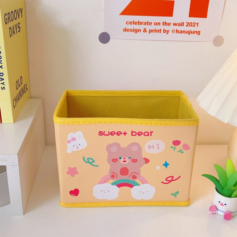 Foldable Storage Box Fabric Storage Basket Cute Cartoon Bear Rabbit Desktop Organizer