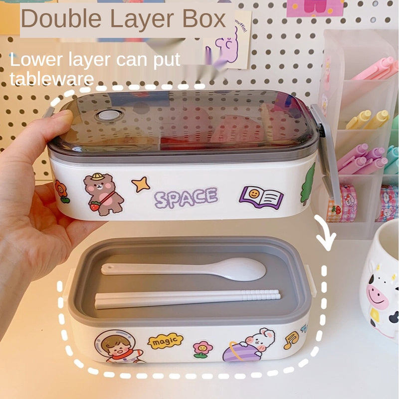 Double Layer Lunch Box Set Japanese Microwave Oven Separated Bento Box Office Lunch Box