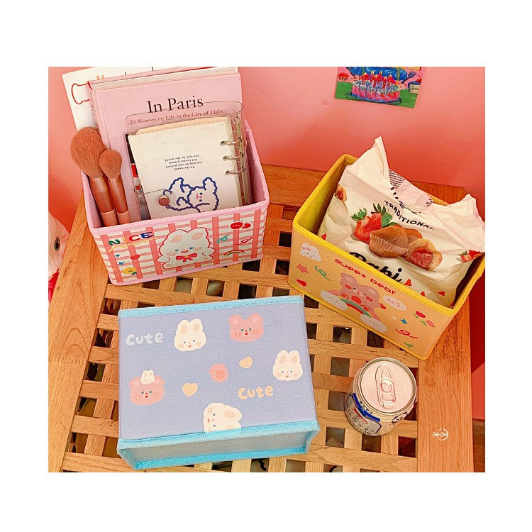 Foldable Storage Box Fabric Storage Basket Cute Cartoon Bear Rabbit Desktop Organizer