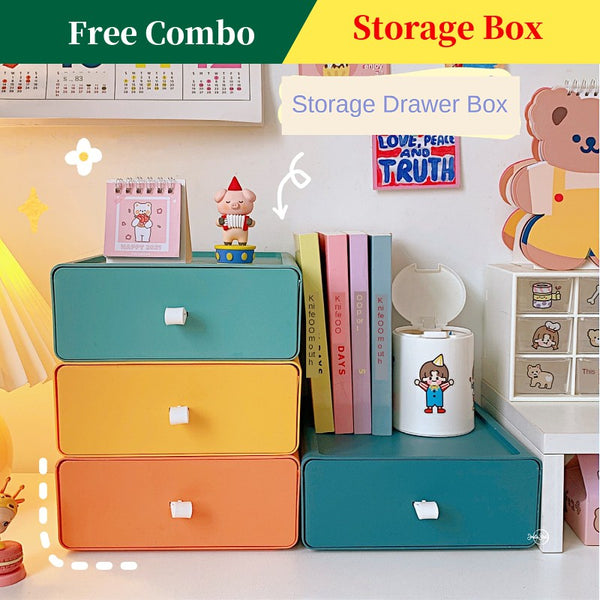 Free Combination Korean Morandi Color Drawers Storage Drawer Box Desktop Cosmetics Organizer