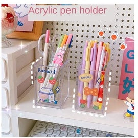 Transparent Acrylic Pen Holder Office Desk Stationery Makeup Brush  Storage Box