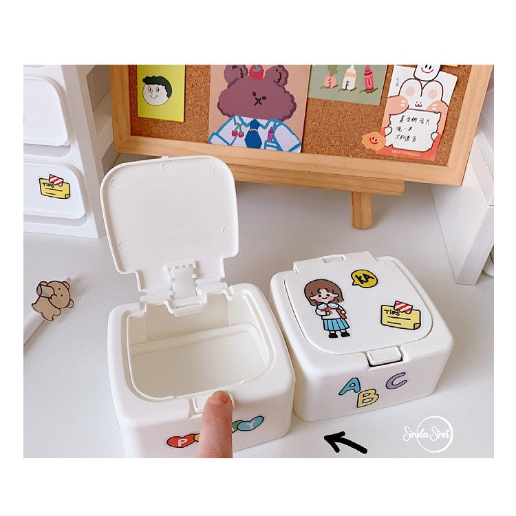 Korean Mini Cotton Swabs Storage Box Trash Push Flap Desktop Organizer Stationery Pencil Makeup Holder