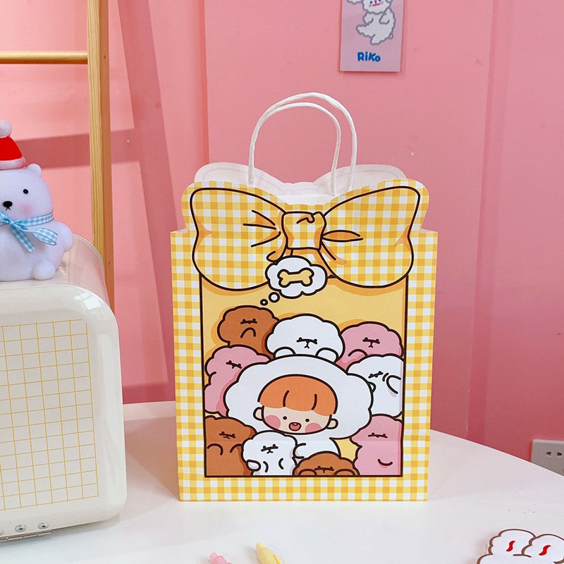 Korean Kraft Paper Gift Bag Cute Cartoon BowGoodie Bags Christmas Gift Wrapping