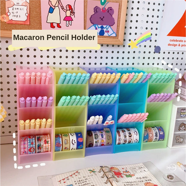 Transparent Stationery Pencil Holder Macaron Color Slanting Desktop Organizer