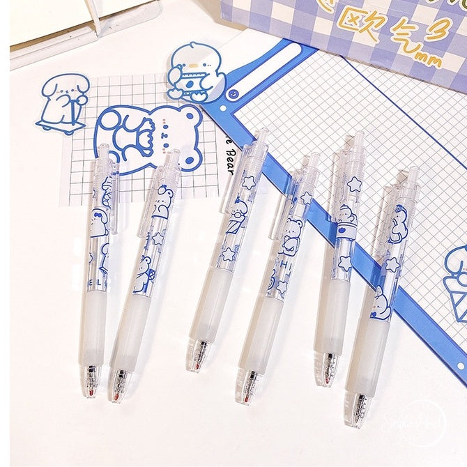 6pcs  0.5mm Ball Point Pen Set Bear Pressing Pen Ins Cartoon Gel Pen Student Exams Signature