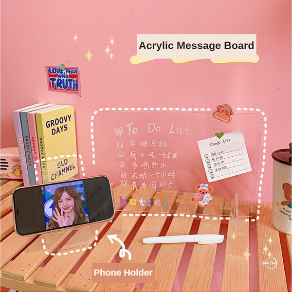 Transparent Acrylic Message Board Memo Portable Writing Note Board