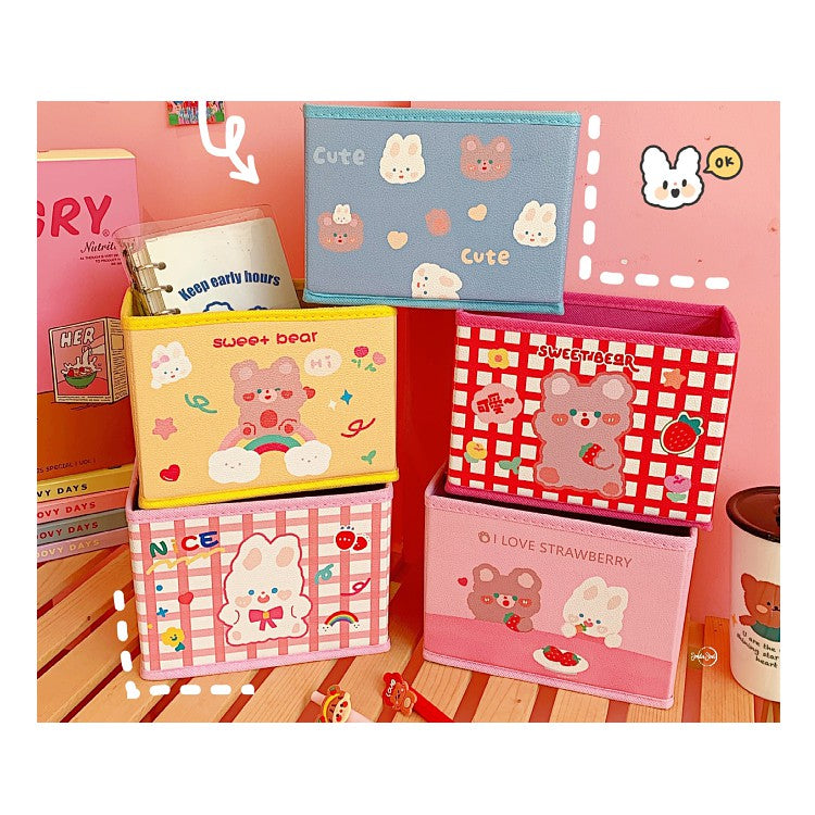 Foldable Storage Box Fabric Storage Basket Cute Cartoon Bear Rabbit Desktop Organizer