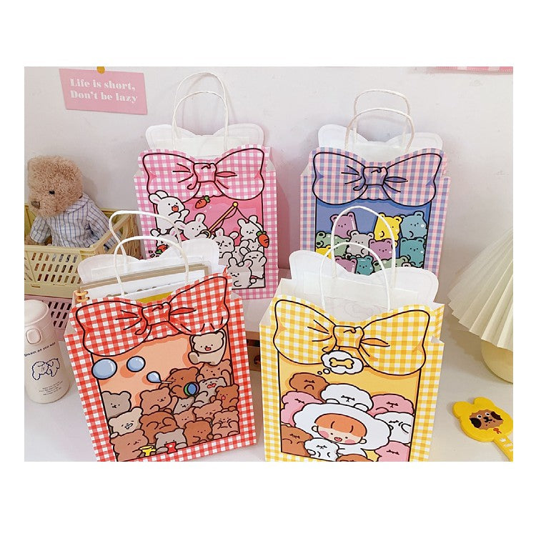 Korean Kraft Paper Gift Bag Cute Cartoon BowGoodie Bags Christmas Gift Wrapping