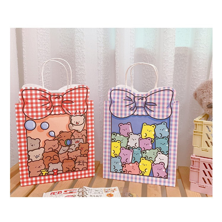 Korean Kraft Paper Gift Bag Cute Cartoon BowGoodie Bags Christmas Gift Wrapping