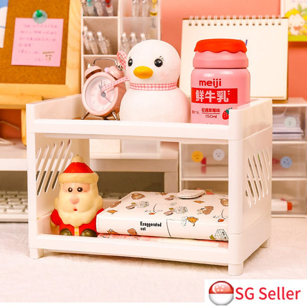 Desktop Organizer Double Layer Desktop Storage Rack Cosmetics Container Stationery Mini Shelf Holder