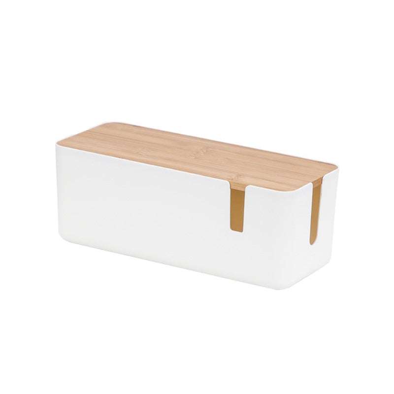 Cable Management Storage Box with Wooden Style Lid