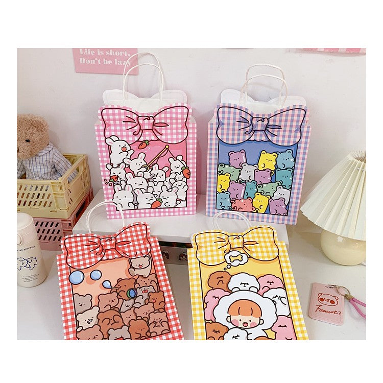 Korean Kraft Paper Gift Bag Cute Cartoon BowGoodie Bags Christmas Gift Wrapping