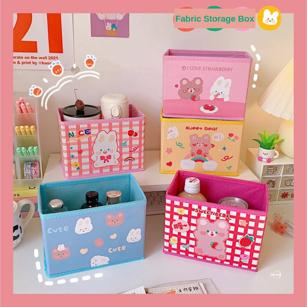 Foldable Storage Box Fabric Storage Basket Cute Cartoon Bear Rabbit Desktop Organizer