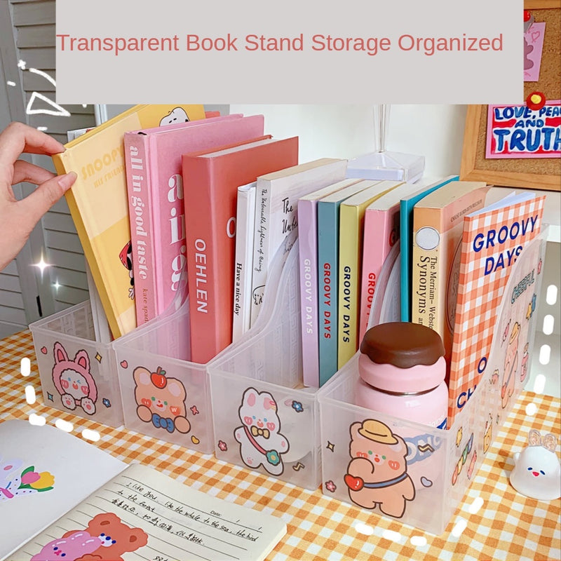 Transparent  Book Stand Large Capacity  Desktop Bookshelf Cosmetics Box Storage
