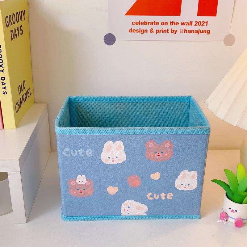 Foldable Storage Box Fabric Storage Basket Cute Cartoon Bear Rabbit Desktop Organizer