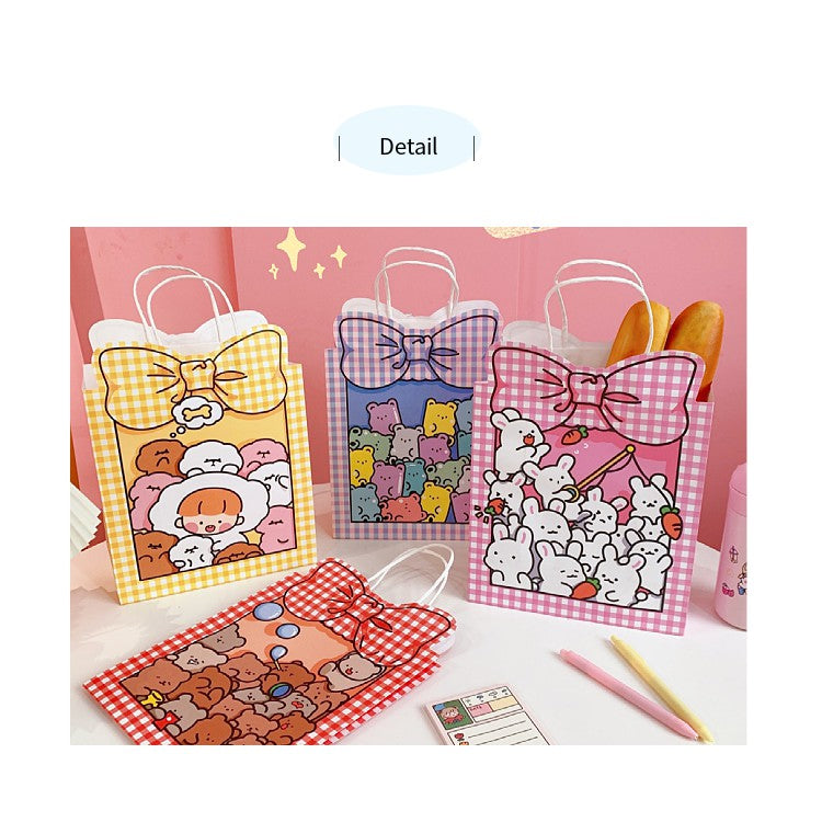 Korean Kraft Paper Gift Bag Cute Cartoon BowGoodie Bags Christmas Gift Wrapping