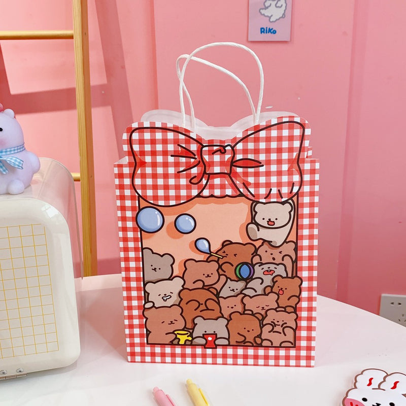 Korean Kraft Paper Gift Bag Cute Cartoon BowGoodie Bags Christmas Gift Wrapping