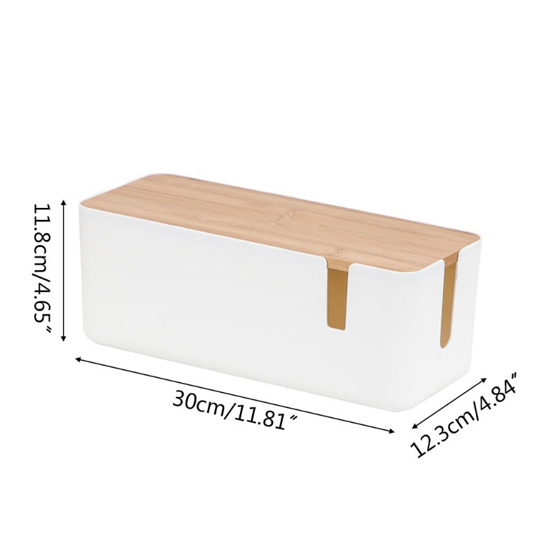 Cable Management Storage Box with Wooden Style Lid