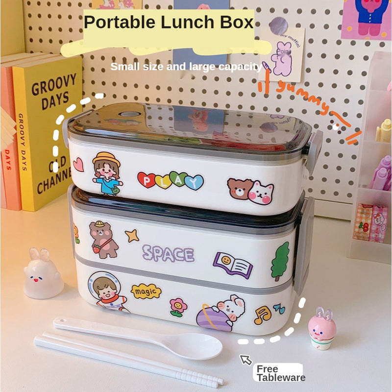 Double Layer Lunch Box Set Japanese Microwave Oven Separated Bento Box Office Lunch Box