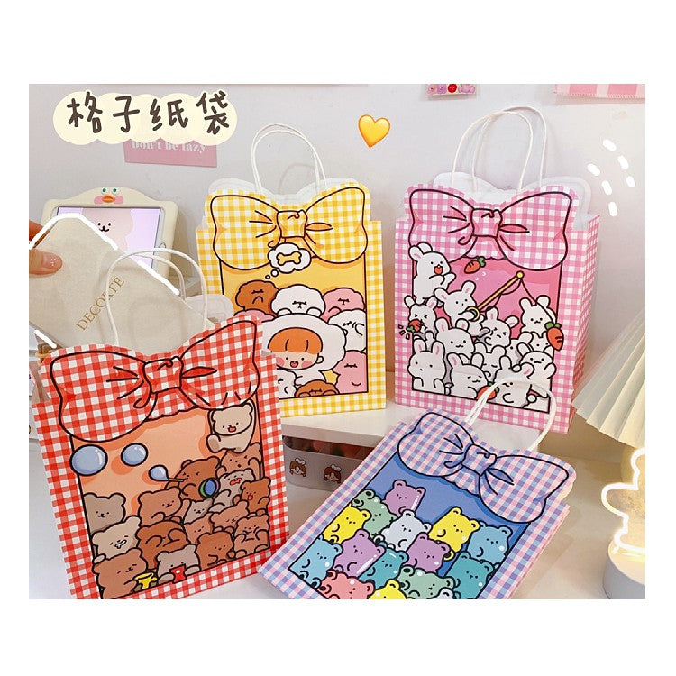 Korean Kraft Paper Gift Bag Cute Cartoon BowGoodie Bags Christmas Gift Wrapping