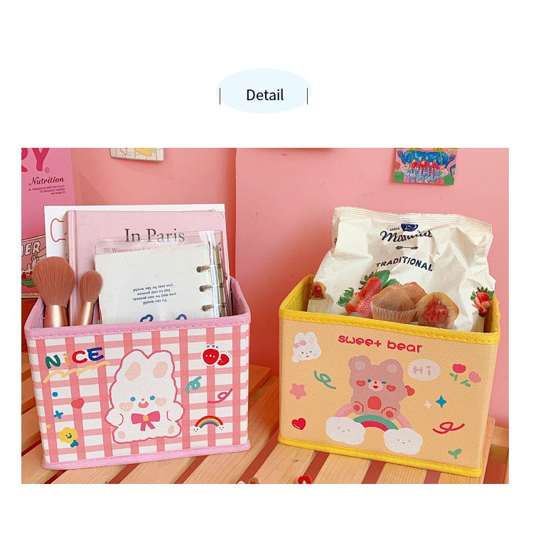 Foldable Storage Box Fabric Storage Basket Cute Cartoon Bear Rabbit Desktop Organizer