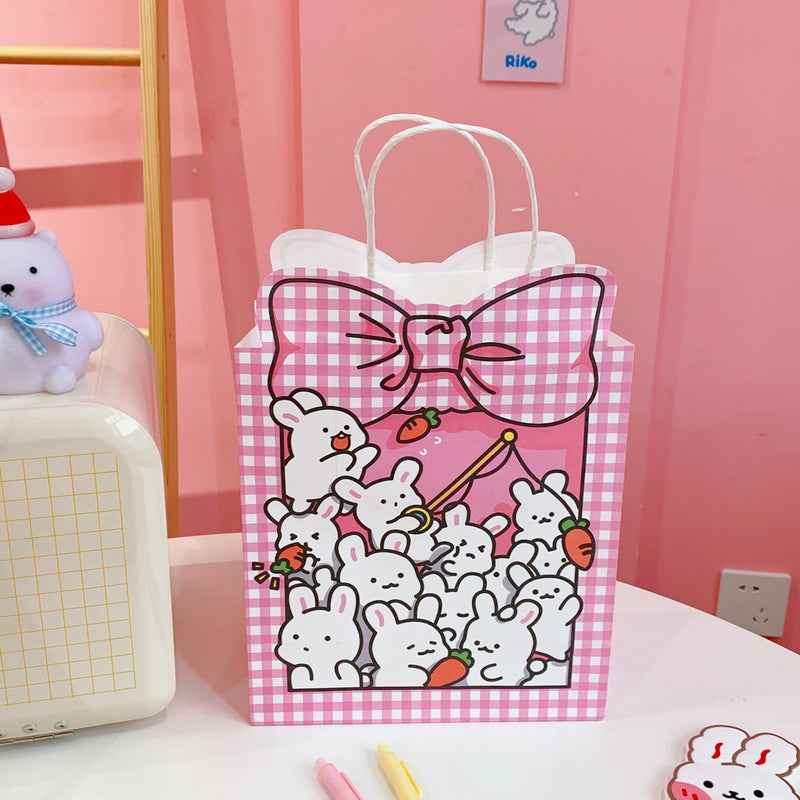 Korean Kraft Paper Gift Bag Cute Cartoon BowGoodie Bags Christmas Gift Wrapping